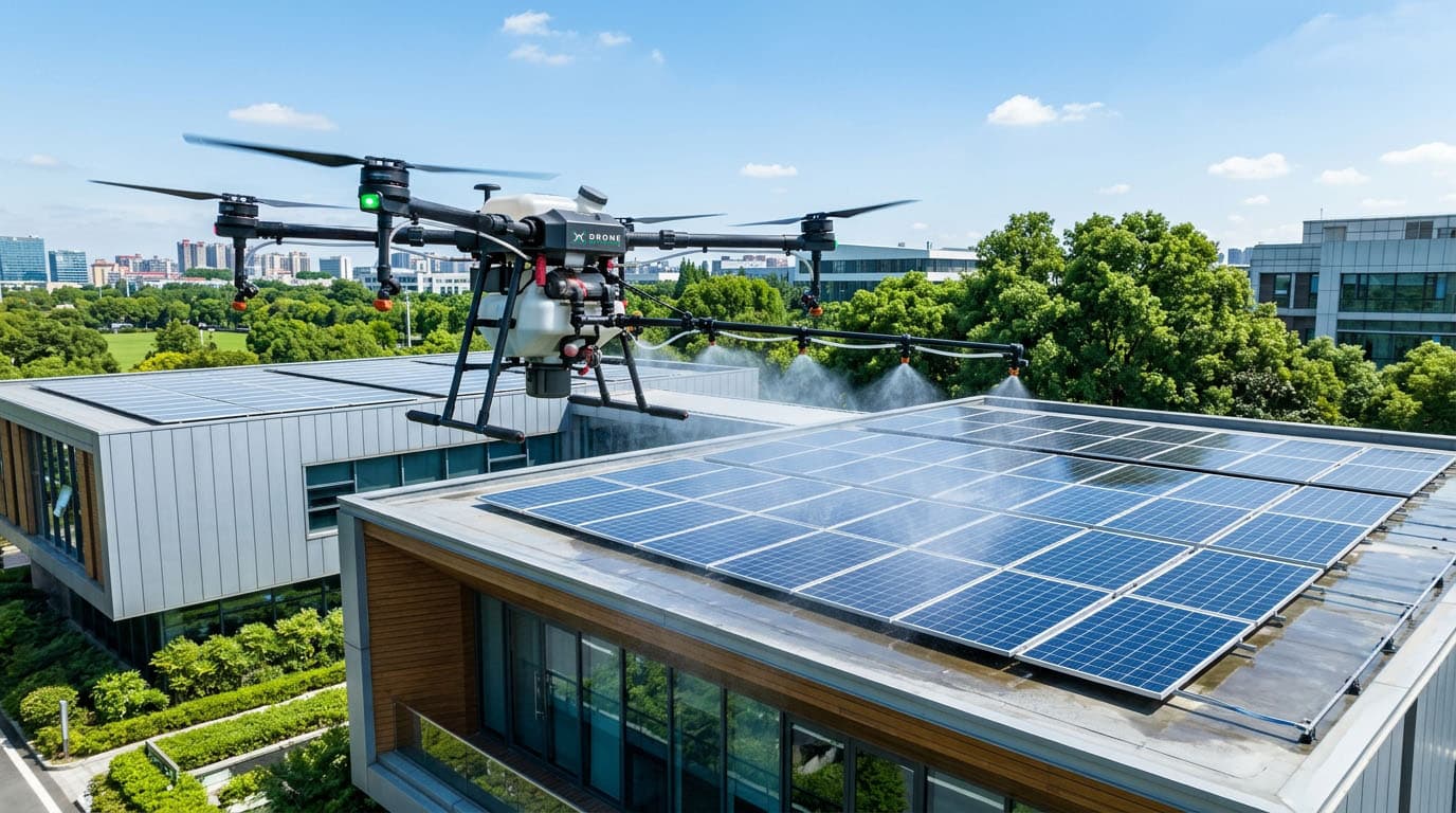 Illustration de Nettoyage de toiture par drone