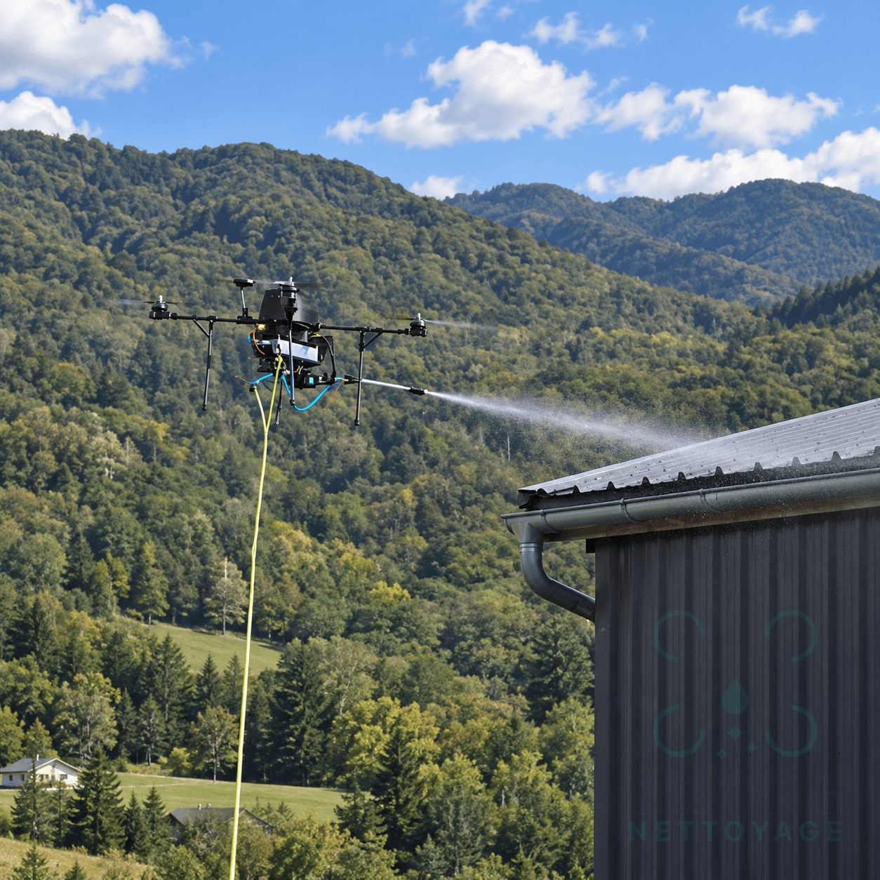 Lavage de toiture métallique de bâtiment en zone montagneuse des Vosges